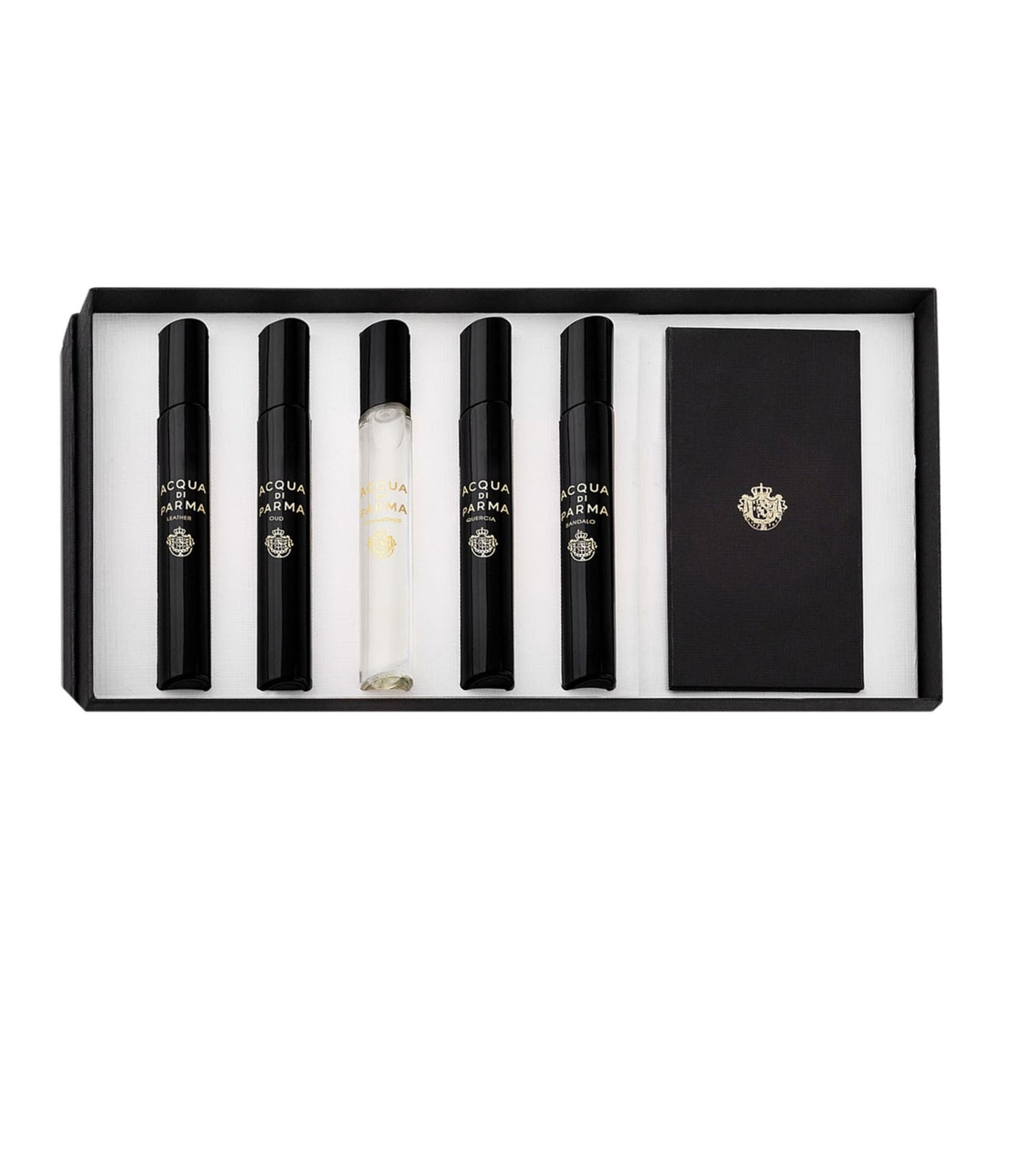 Set Acqua di Parma: Signatures Of The Sun - Leather, Eau De Parfum, For Men, 7 ml + Signatures Of The Sun - Oud, Eau De Parfum, For Men, 7 ml + Signatures Of The Sun - Osmanthus, Eau De Parfum, For Men, 7 ml + Signatures Of The Sun - Quercia, Eau De Pa...
