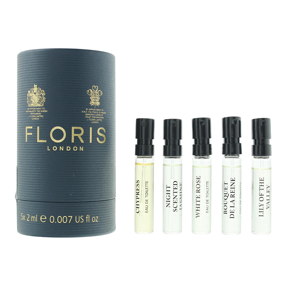 Discovery Collection Set Floris Of London: White Rose, Apa de Toaleta, Femei, 2 ml *Vial + Night Scented Jasmine, Apa de Toaleta, Unisex, 2 ml *Vial + Chypress, Apa de Toaleta, Unisex, 2 ml *Vial + Lily Of The Valley, Apa de Toaleta, Femei,...