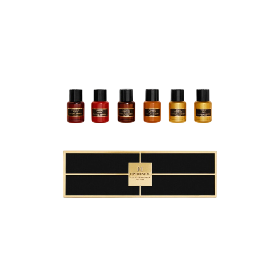 Set Carolina Herrera: Mystery Tobacco, Apa de parfum, Femei, 5 ml + Stallion Leather, Apa de parfum, Femei, 5 ml + Sandal Ruby, Apa de parfum, Femei, 5 ml + Gold Incense, Apa de parfum, Femei, 5 ml + True Oud, Apa de parfum, Femei, ...