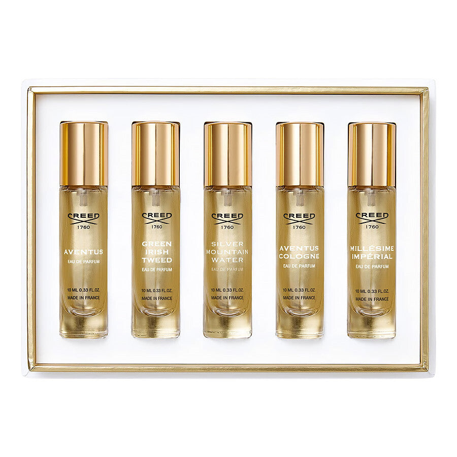 Set Creed: Aventus, Eau De Parfum, Barbati, 10 ml + Green Irish Tweed, Eau De Parfum, Barbati, 10 ml + Silver Mountain Water, Eau De Parfum, Barbati, 10 ml + Aventus Cologne, Eau De Parfum, Barbati, 10 ml + Millesime Imperial, Eau De Parfum, Barbati, 1...