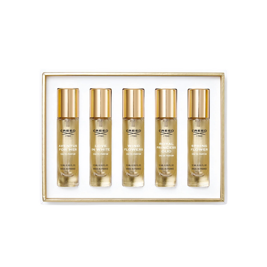 Set Creed: Aventus, Eau De Parfum, For Femei, 10 ml + Love in White, Eau De Parfum, For Femei, 10 ml + Wind Flowers, Eau De Parfum, For Femei, 10 ml + Royal Princess Oud, Eau De Parfum, For Femei, 10 ml + Spring Flower, Eau De Parfum, For Femei, 10 ml