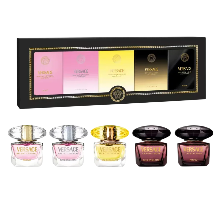 Set Versace: Bright Crystal, Parfum, For Femei, 5 ml *Miniature + Bright Crystal, Eau De Toilette, For Femei, 5 ml *Miniature + Yellow Diamond, Eau De Toilette, For Femei, 5 ml *Miniature + Crystal Noir, Eau De Toilette, For Femei, 5 ml *Miniature + Cr...