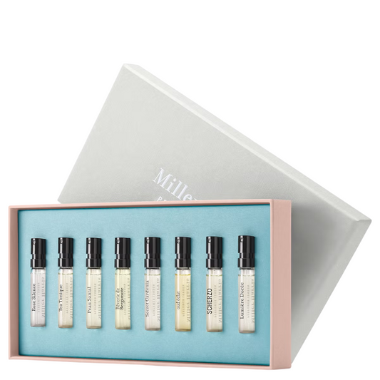 Discovery Set Miller Harris: Scherzo, Eau De Parfum, Unisex, 2 ml *Vial + Rose Silence, Eau De Parfum, For Women, 2 ml *Vial + Coeur De Jardin, Eau De Parfum, For Women, 2 ml *Vial + Tea Tonique, Eau De Parfum, Unisex, 2 ml *Vial + Peau Santal, Eau De ...