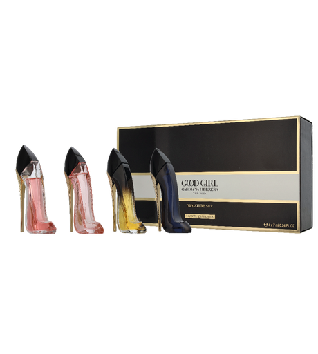 Set Carolina Herrera: Good Girl Jasmine Absolute, Apa de parfum, Femei, 7 ml *Miniature + Good Girl Blush, Apa de parfum, Femei, 7 ml *Miniature + Very Good Girl, Apa de parfum, Femei, 7 ml *Miniature + Good Girl, Apa de parfum, Femei, ...
