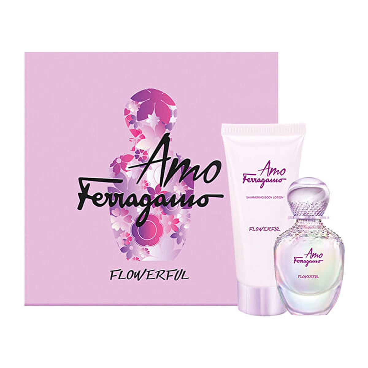 Amo Ferragamo - Flowerful Set Salvatore Ferragamo: Amo Ferragamo Flowerful, Apa de toaleta, Femei, 50 ml + Amo Ferragamo Flowerful, Shimmer, Day & Night, Body Lotion, 100 ml