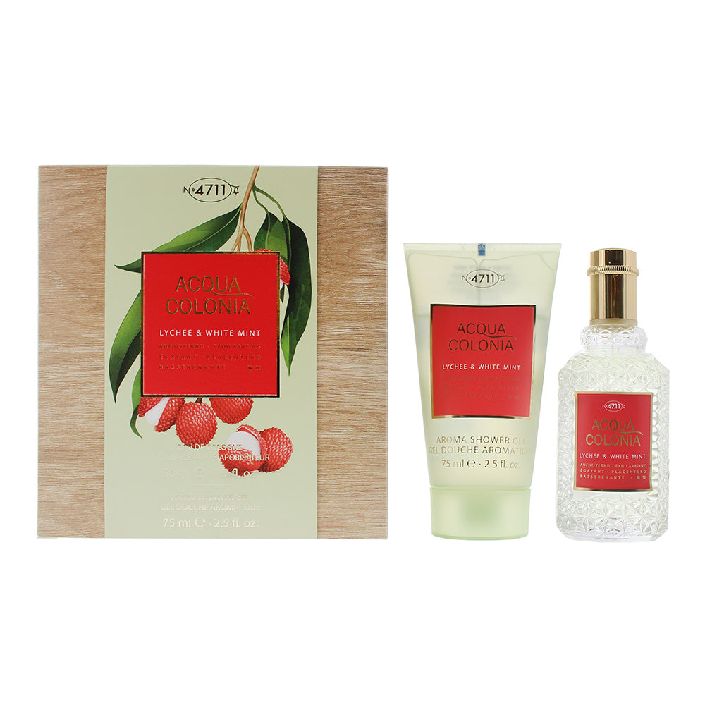 Set 4711: Acqua Colonia Lychee & White Mint, Apa de colonie, Unisex, 50 ml + Acqua Colonia, Lychee & White Mint, Moisturizing, Shower Gel, Body, All Skin Types, 75 ml