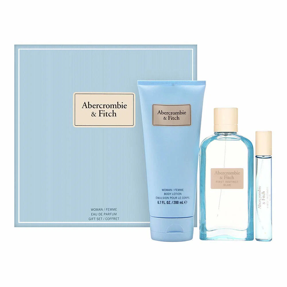 Set Abercrombie & Fitch: First Instinct Blue, Eau De Parfum, For Femei, 100 ml + First Instinct Blue, Eau De Parfum, For Femei, 15 ml + First Instinct Blue, Hydrating, Body Lotion, 200 ml