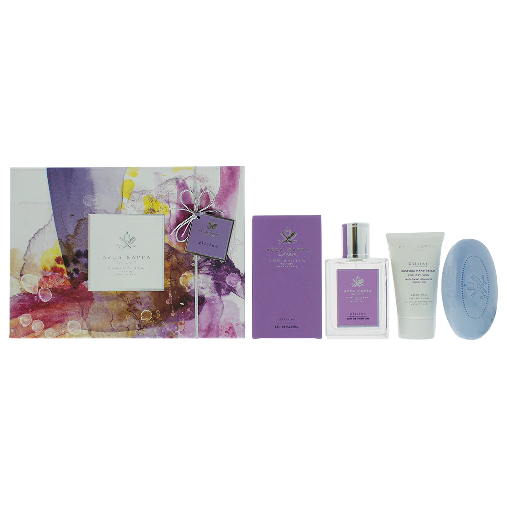 Set Acca Kappa: Wisteria, Apa de parfum, Femei, 100 ml + Wisteria, Hydrating, Hand Cream, Jasmine, 75 ml + Wisteria, Scented Soap Bar , 150 g
