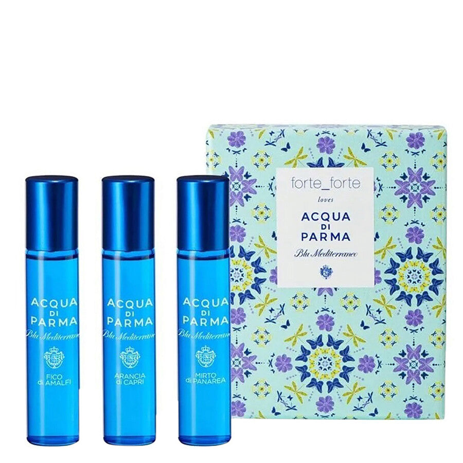 Set Acqua di Parma: Blu Mediterraneo Arancia di Capri, Apa de toaleta, Unisex, 12 ml + Blu Mediterraneo - Fico di Amalfi, Apa de toaleta, Unisex, 12 ml + Blu Mediterraneo - Mirto di Panarea, Apa de toaleta, Unisex, 12 ml