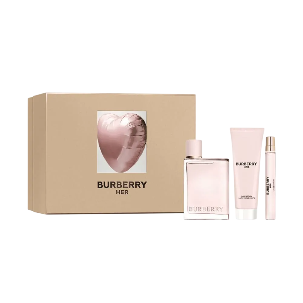 Set Burberry: Her, Apa de parfum, Femei, 100 ml + Her, Apa de parfum, Femei, 10 ml + Her, Moisturizing, Body Lotion, 75 ml