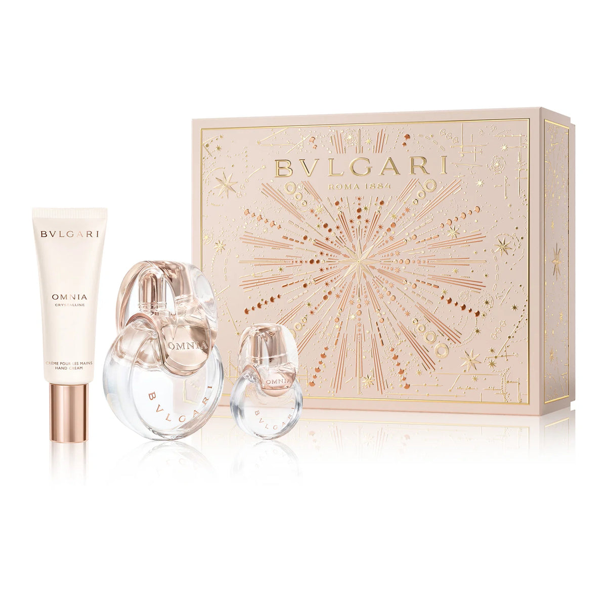 Set Bvlgari: Omnia Crystalline, Eau De Toilette, For Femei, 100 ml + Omnia Crystalline, Eau De Toilette, For Femei, 15 ml *Miniature + Omnia Crystalline, Hydrating, Hand Cream, 40 ml