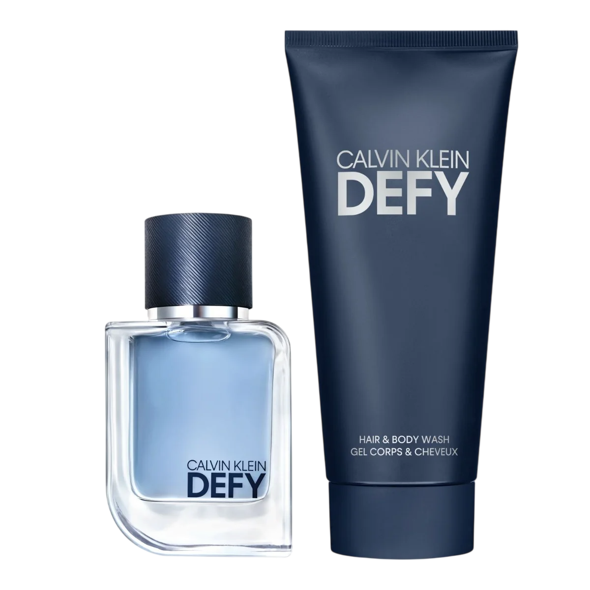 Set Calvin Klein: Defy, Woody-aromatic, Shower Gel & Shampoo 2-In-1, 100 ml + Defy, Apa de toaleta, Barbati, 50 ml