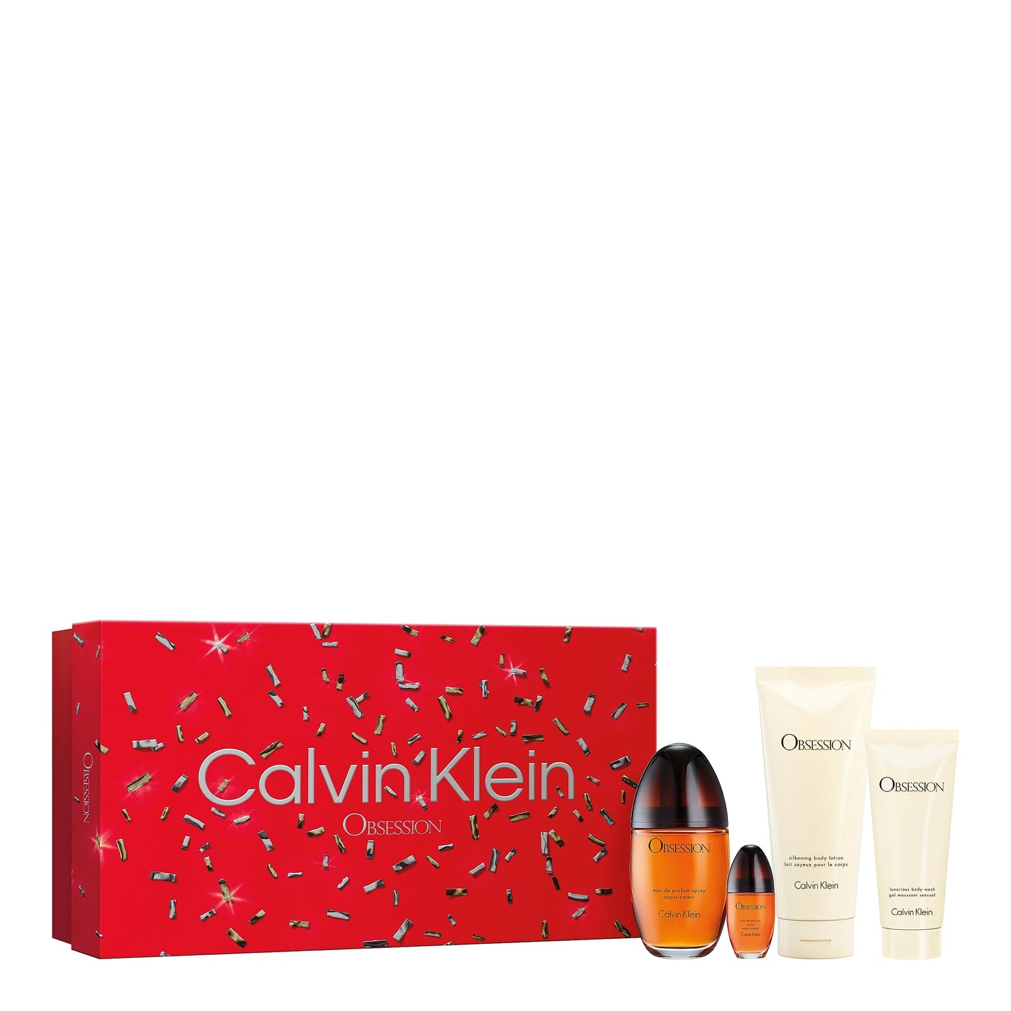 Set Calvin Klein: Obsession, Eau De Parfum, For Femei, 100 ml + Obsession, Eau De Parfum, For Femei, 15 ml *Miniature + Obsession, Moisturizing, Shower Gel, 100 ml + Obsession, Hydrating, Body Lotion, 200 ml