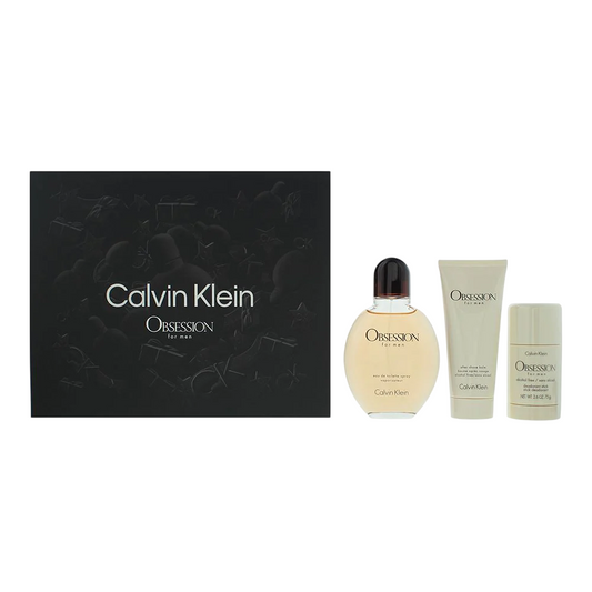 Set Calvin Klein: Obsession, Apa de Toaleta, Barbati, 125 ml + Obsession, Anti-Sweat, Deodorant Stick, Barbati, 75 g + Obsession, Calming, After-Shave Balm, 75 ml