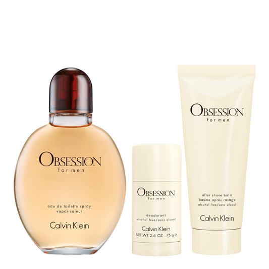 Set Calvin Klein: Obsession, Apa de toaleta, Barbati, 125 ml + Obsession, Calming, After-Shave Balm, 100 ml + Obsession, Anti-Sweat, Deodorant Stick, Barbati, 75 g