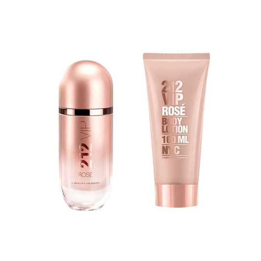 Set Carolina Herrera: 212 VIP Rose, Eau De Parfum, For Femei, 80 ml + 212 VIP Rose, Moisturising, Body Lotion, 100 ml