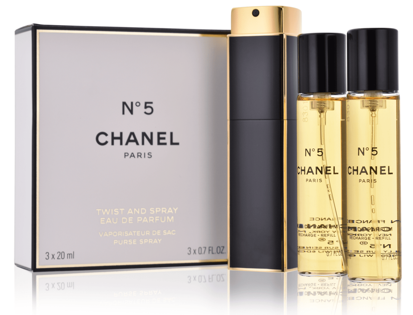 Set Chanel: Chanel N°5, Eau De Parfum, For Femei, Refillable, 20 ml + Set Duo, Chanel N°5, Eau De Parfum, For Femei, Refill, 2 pcs, 20 ml