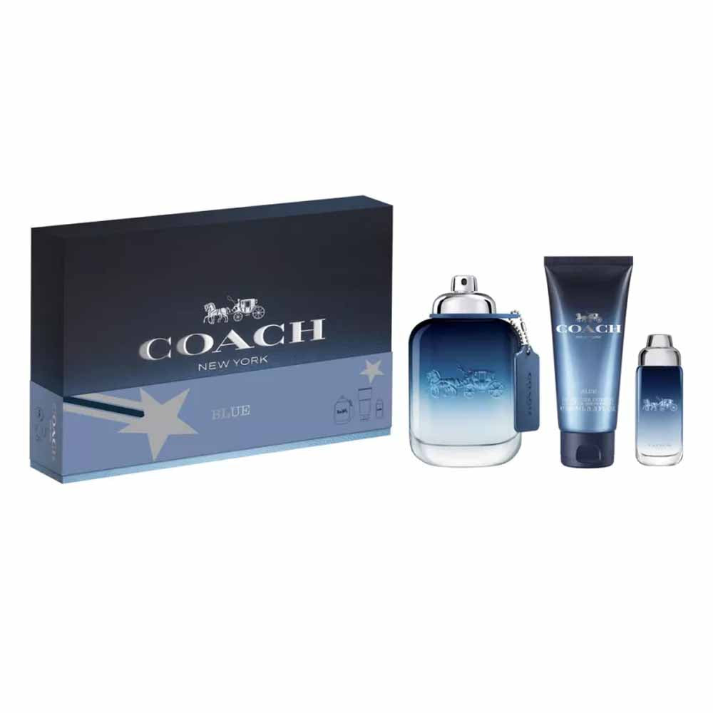 Set Coach: Blue, Apa de toaleta, Barbati, 100 ml + Blue, Apa de toaleta, Barbati, 15 ml + Blue, Shower Gel, Beard & Hair, 100 ml