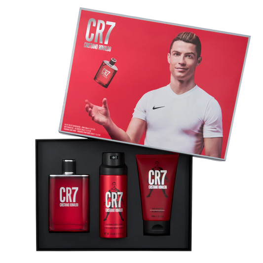 Set Cristiano Ronaldo: CR7, Eau De Toilette, Barbati, 100 ml + CR7, Shower Gel, For All Skin Types, 150 ml + CR7, Scented Spray, Barbati, 150 ml