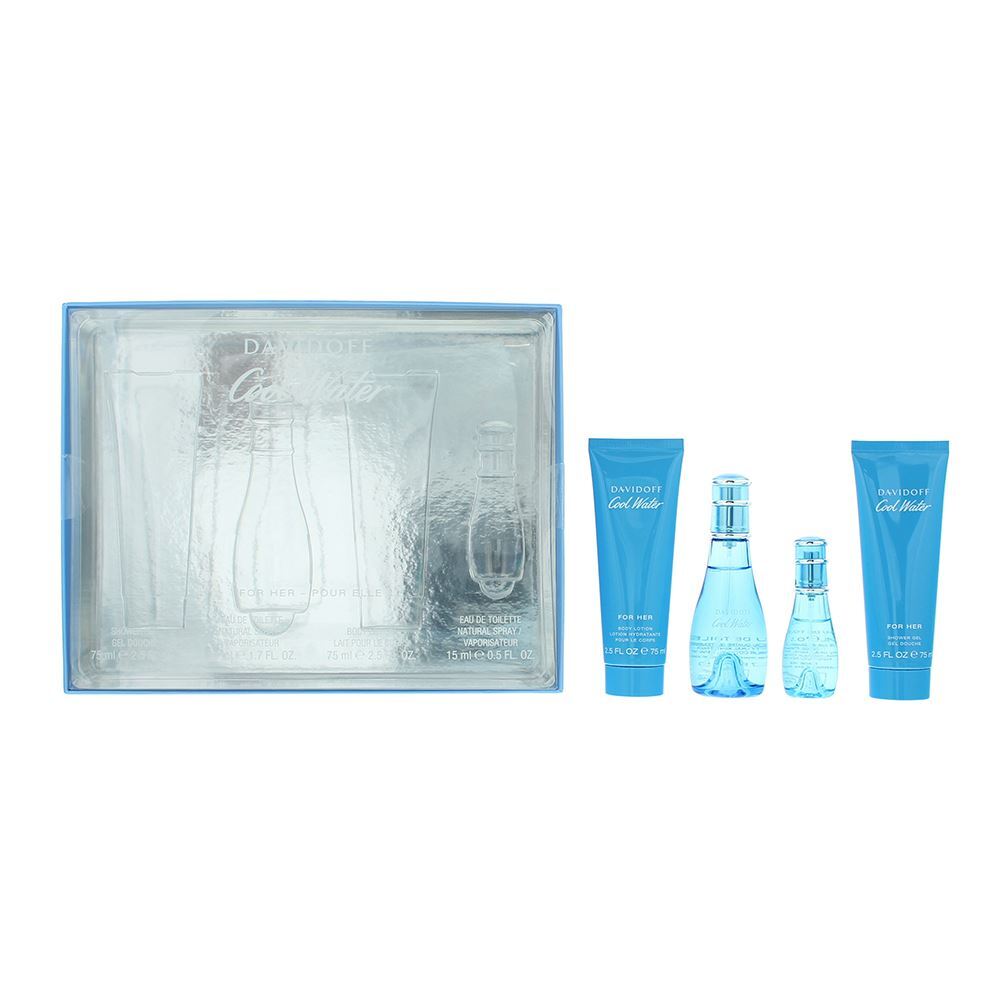 Set Davidoff: Cool Water, Body Lotion, Body, 75 ml + Cool Water, Apa de toaleta, Femei, 50 ml + Cool Water, Shower Gel, All Skin Types, 75 ml + Cool Water, Apa de toaleta, Femei, 15 ml *Miniature