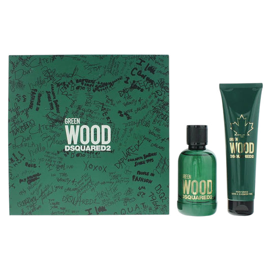 Set Dsquared 2: Green Wood, Apa de toaleta, Barbati, 100 ml + Green Wood, Shower Gel, All Skin Types, 150 ml