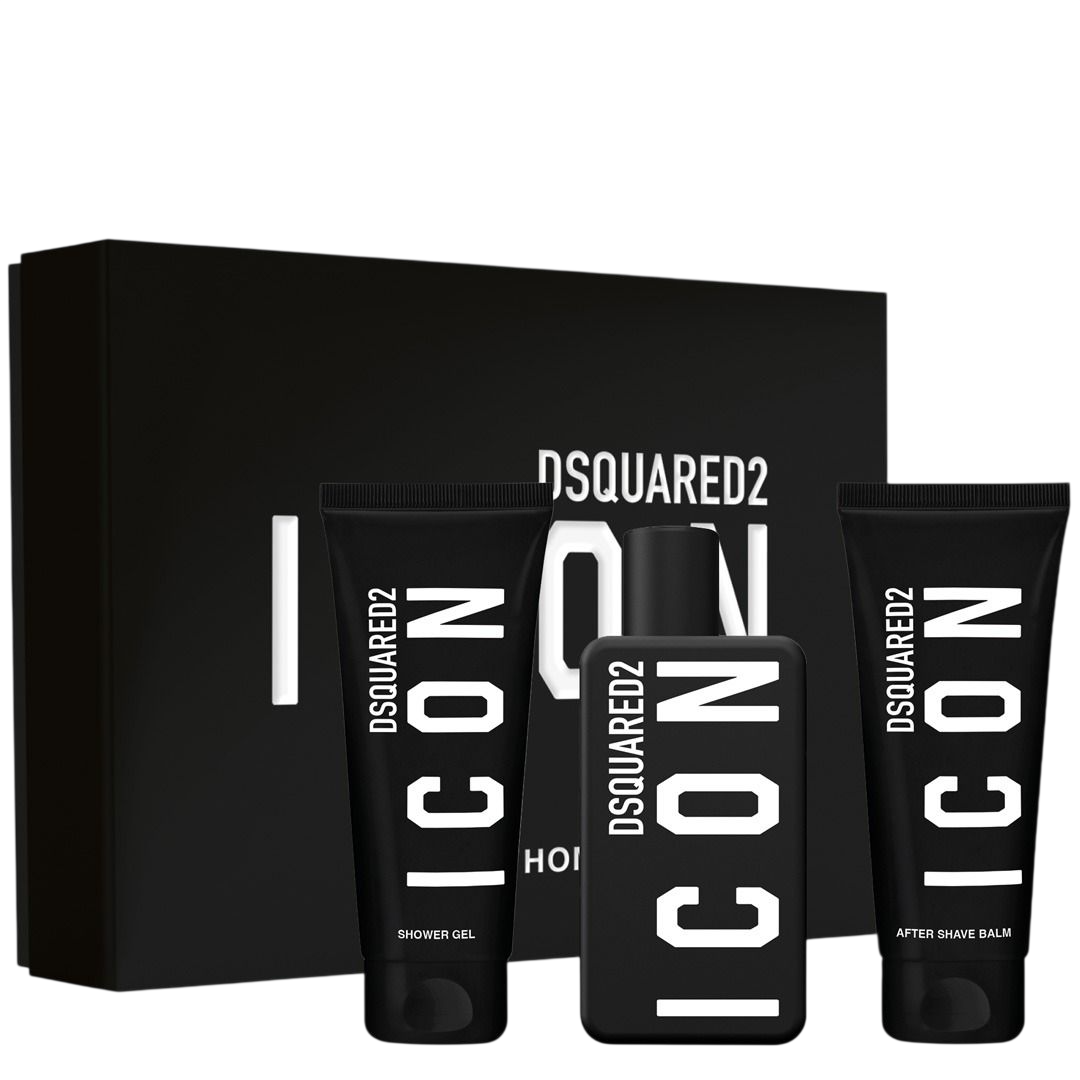 Set Dsquared 2: Icon, Apa de parfum, Barbati, 100 ml + Icon, Shower Gel, All Skin Types, 100 ml + Icon, Moisturizing, After-Shave Balm, 100 ml