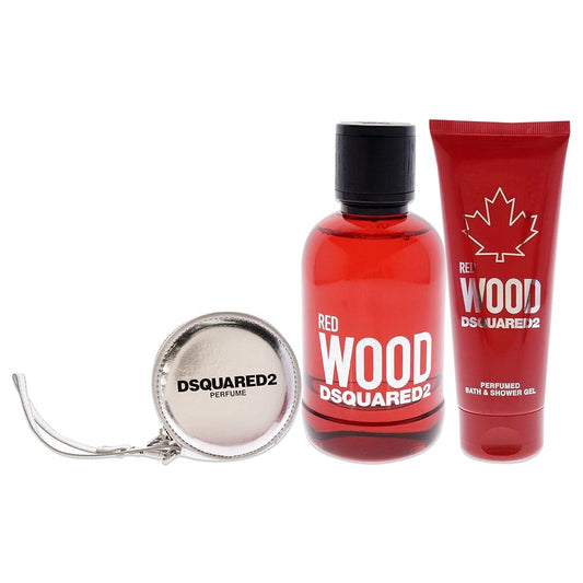 Set Dsquared 2: Red Wood, Apa de toaleta, Femei, 100 ml + Red Wood, Shower Gel & Shampoo 2-In-1, 100 ml + Dsquared, GWP Textile Pouch, Silver
