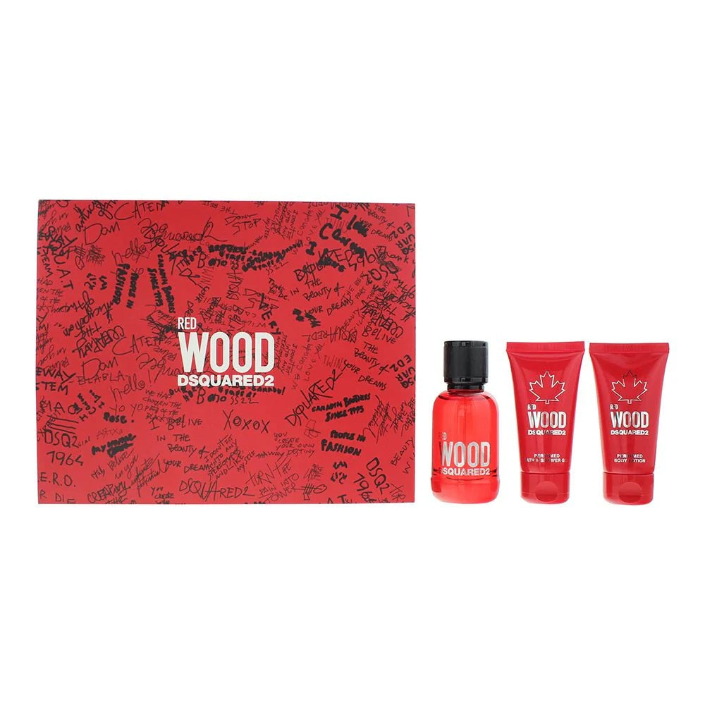 Set Dsquared 2: Red Wood, Eau De Toilette, For Femei, 50 ml + Red Wood, Shower Gel & Shampoo 2-In-1, 50 ml + Red Wood, Body Lotion, 50 ml