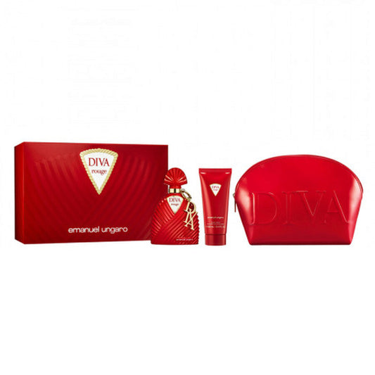 Set Emanuel Ungaro: Diva Rouge, GWP Textile Pouch, Red + Diva Rouge, Body Lotion, Body, 100 ml + Diva Rouge, Apa de parfum, Femei, 100 ml