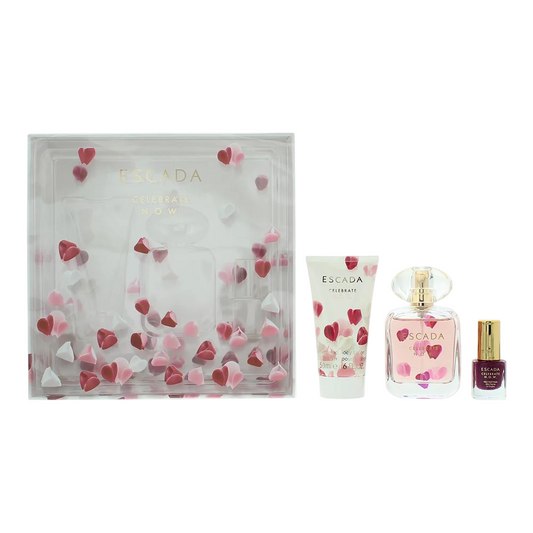 Set Escada: Celebrate N.O.W., Apa de parfum, Femei, 50 ml + Celebrate N.O.W., Hydrating, Body Lotion, 50 ml + Celebrate N.O.W., Nail Polish, Intense Plump, 4.5 ml