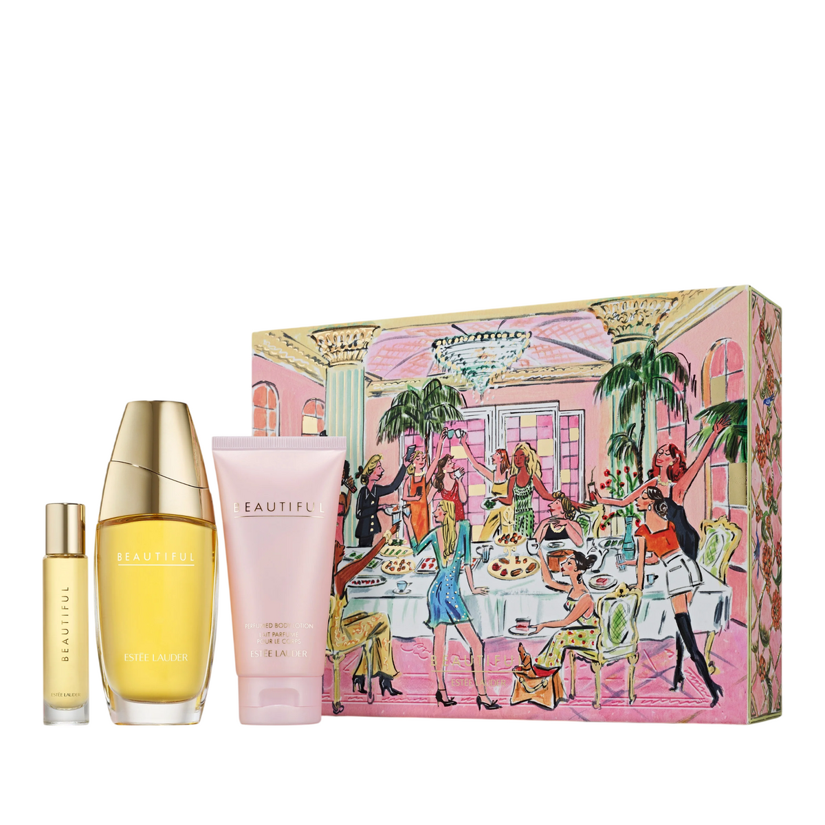 Set Estee Lauder: Beautiful, Eau De Parfum, For Femei, 75 ml + Beautiful, Eau De Parfum, For Femei, 10 ml + Beautiful, Hydrating, Daily, Body Lotion, 75 ml