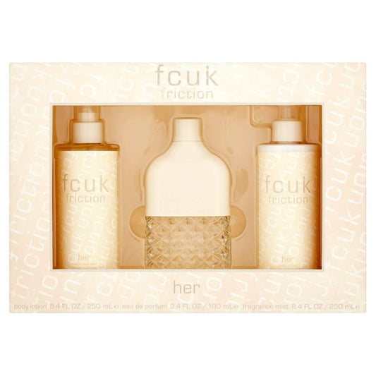 Set Fcuk: Friction, Apa de parfum, Femei, 100 ml + Friction, Hydrates, Body Lotion, 250 ml + Friction, Scented Spray, Femei, 250 ml