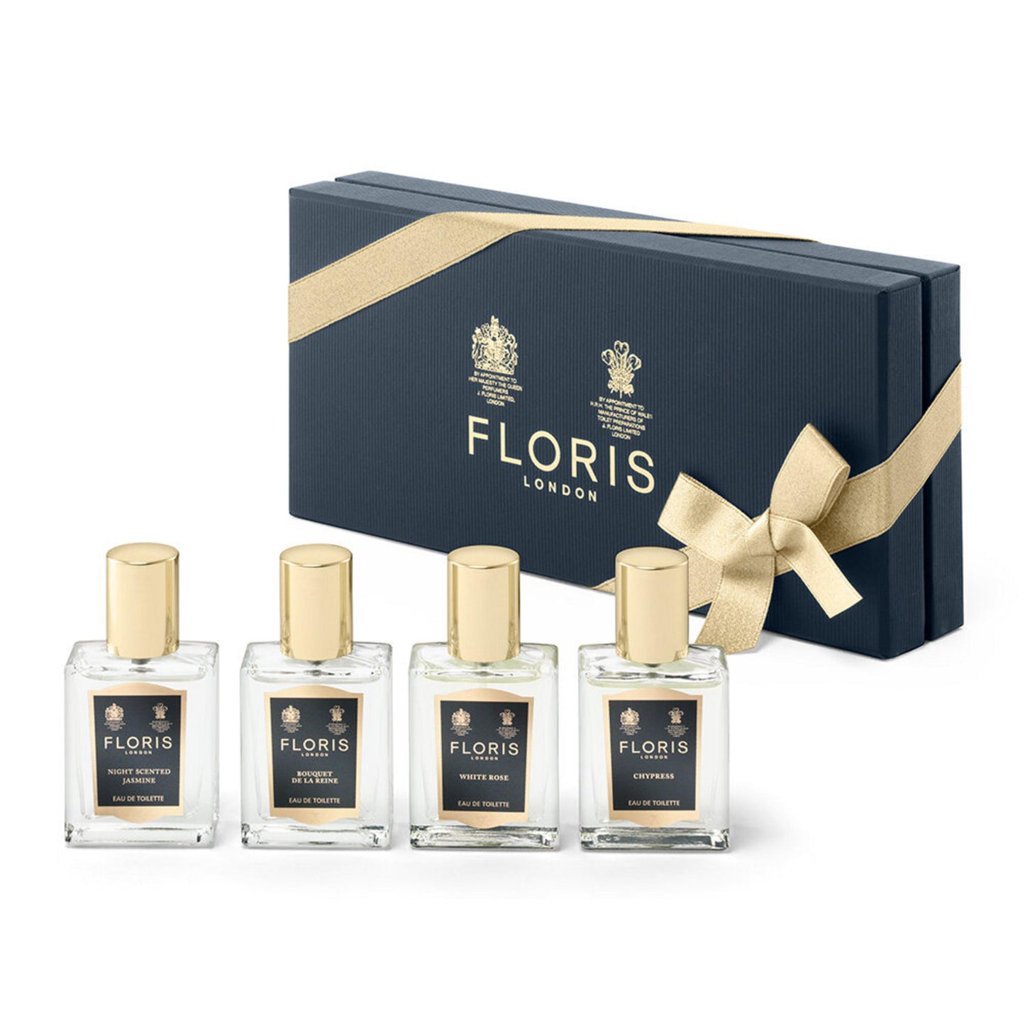 Set Floris Of London: Night Scented Jasmine, Apa de Toaleta, Femei, 15 ml + Bouquet De La Reine, Apa de Toaleta, Femei, 15 ml + White Rose, Apa de Toaleta, Femei, 15 ml + Chypress, Apa de Toaleta, Unisex, 15 ml