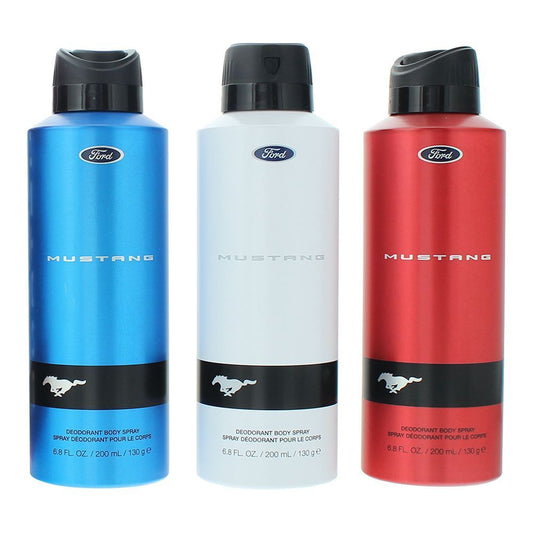 Set Ford: Mustang Blue, Deodorant Spray, Barbati, 200 ml + Mustang Red, Deodorant Spray, Barbati, 200 ml + Mustang White, Deodorant Spray, Barbati, 200 ml