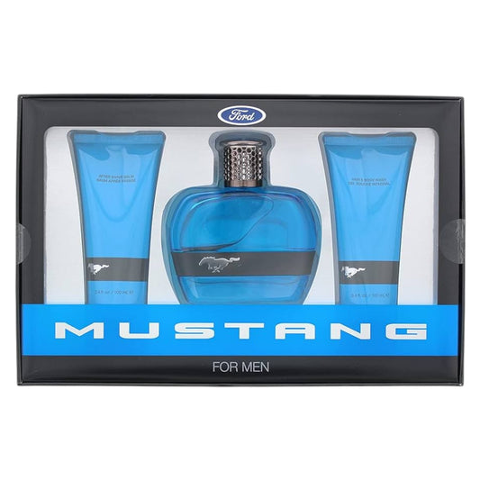 Set Ford: Mustang Blue, Apa de toaleta, Barbati, 100 ml + Mustang Blue, Hydrating, After-Shave Balm, 100 ml + Mustang Blue, Hydrating, Body Wash, For Hair & Body, 100 ml