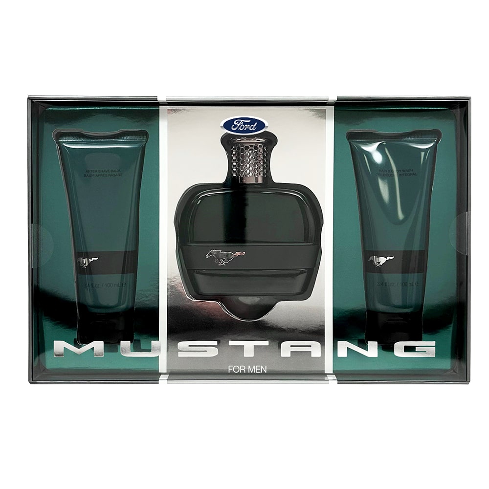 Set Ford: Mustang Green, Apa de toaleta, Barbati, 100 ml + Mustang Green, Hydrating, After-Shave Balm, 100 ml + Mustang Green, Hydrating, Shower Gel, All Skin Types, 100 ml