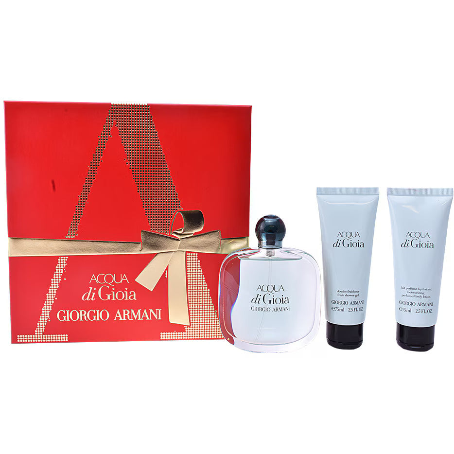 Set Giorgio Armani: Acqua di Gioia, Apa de parfum, Femei, 100 ml + Acqua di Gioia, Body Lotion, Body, 75 ml + Acqua di Gioia, Shower Gel, All Skin Types, 75 ml