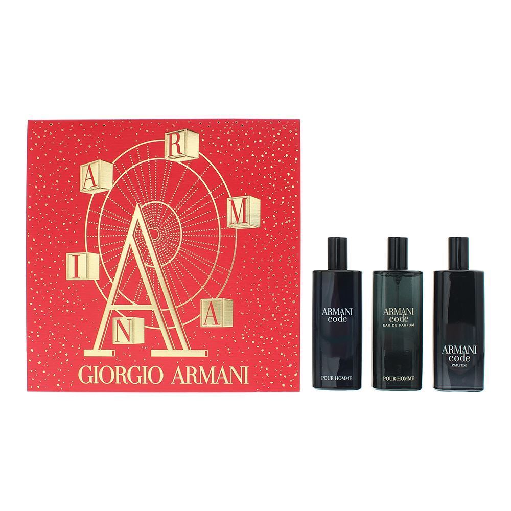 Set Giorgio Armani: Code, Parfum, Barbati, Refillable, 15 ml + Code, Apa de toaleta, Barbati, 15 ml + Code, Apa de parfum, Barbati, 15 ml