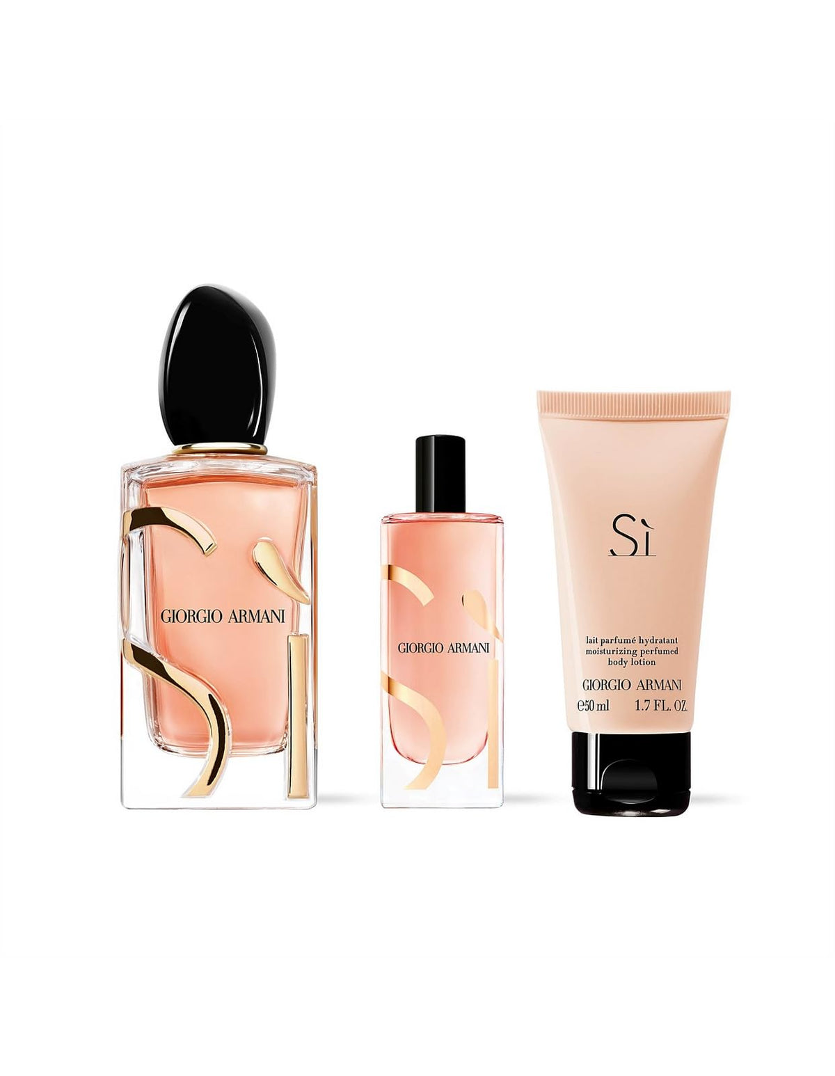 Set Giorgio Armani: Si Intense, Moisturizing, Body Lotion, 50 ml + Si Intense, Eau De Parfum, For Femei, 15 ml + Si Intense, Eau De Parfum, For Femei, 100 ml