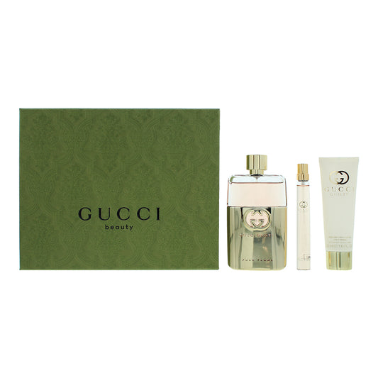 Set Gucci: Guilty, Apa de parfum, Femei, 90 ml + Guilty, Apa de parfum, Femei, 10 ml + Guilty, Moisturizing, Body Lotion, 50 ml