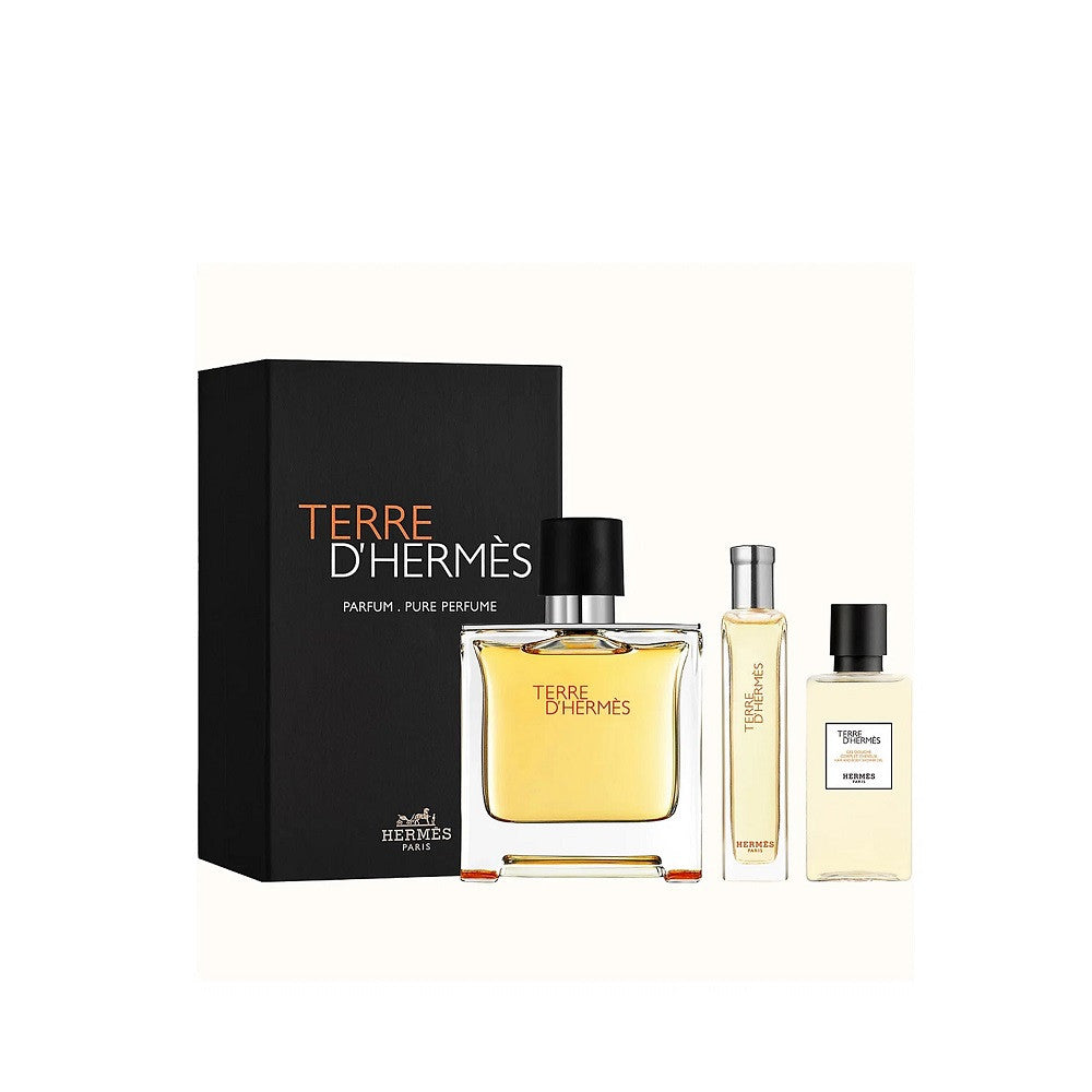 Set Hermes: Terre d'Hermes, Eau De Parfum, Barbati, 75 ml + Terre d'Hermes, Eau De Parfum, Barbati, 15 ml + Terre d'Hermes, Shower Gel & Shampoo 2-In-1, 40 ml