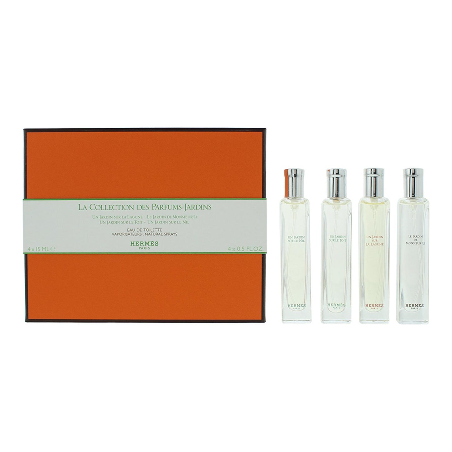 Set Hermes: Un Jardin Sur Le Nil, Apa de toaleta, Unisex, 15 ml + Un Jardin Sur Le Toit, Apa de toaleta, Unisex, 15 ml + Un Jardin Sur La Lagune, Apa de toaleta, Unisex, 15 ml + Le Jardin de Monsieur Li, Apa de toaleta, Femei, 15 ml