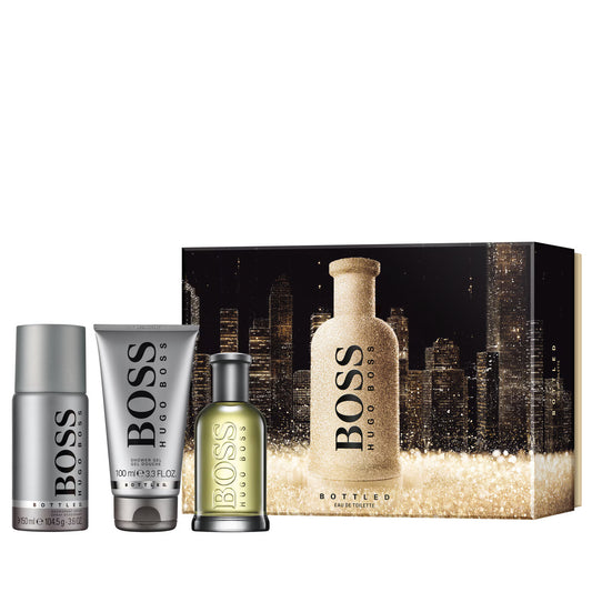 Set Hugo Boss: Boss Bottled, Apa de toaleta, Barbati, 100 ml + Boss Bottled, Deodorant Spray, Barbati, 150 ml + Boss Bottled, Cleansing, Shower Gel, For All Skin Types, 100 ml