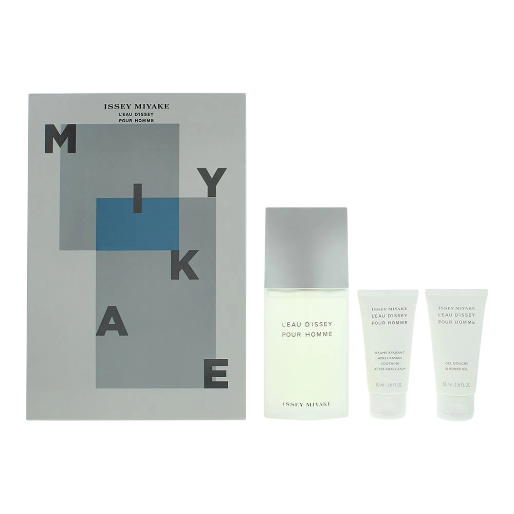 Set Issey Miyake: L'Eau D'Issey Pour Homme, Apa de toaleta, Barbati, 125 ml + L'Eau d'Issey, Moisturizing, Shower Gel, For All Skin Types, 50 ml + L'Eau d'Issey, After-Shave Balm, 50 ml