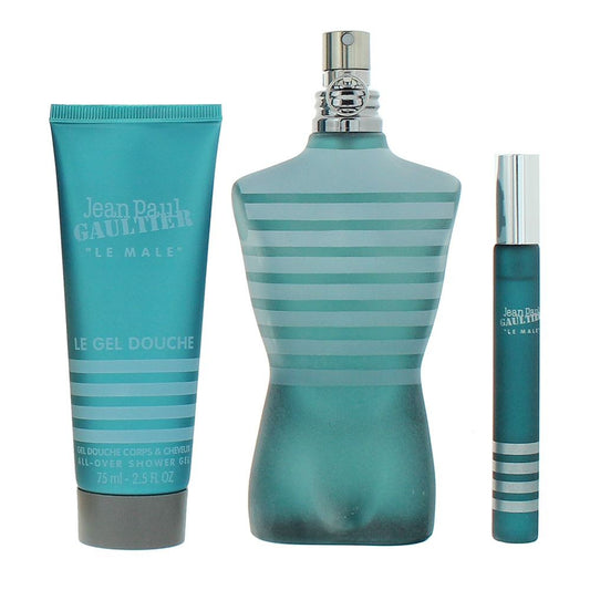 Set Jean Paul Gaultier: Le Male, Apa de toaleta, Barbati, 125 ml + Le Male, Apa de toaleta, Barbati, 10 ml + Le Male, Cleansing, Shower Gel, For All Skin Types, 75 ml