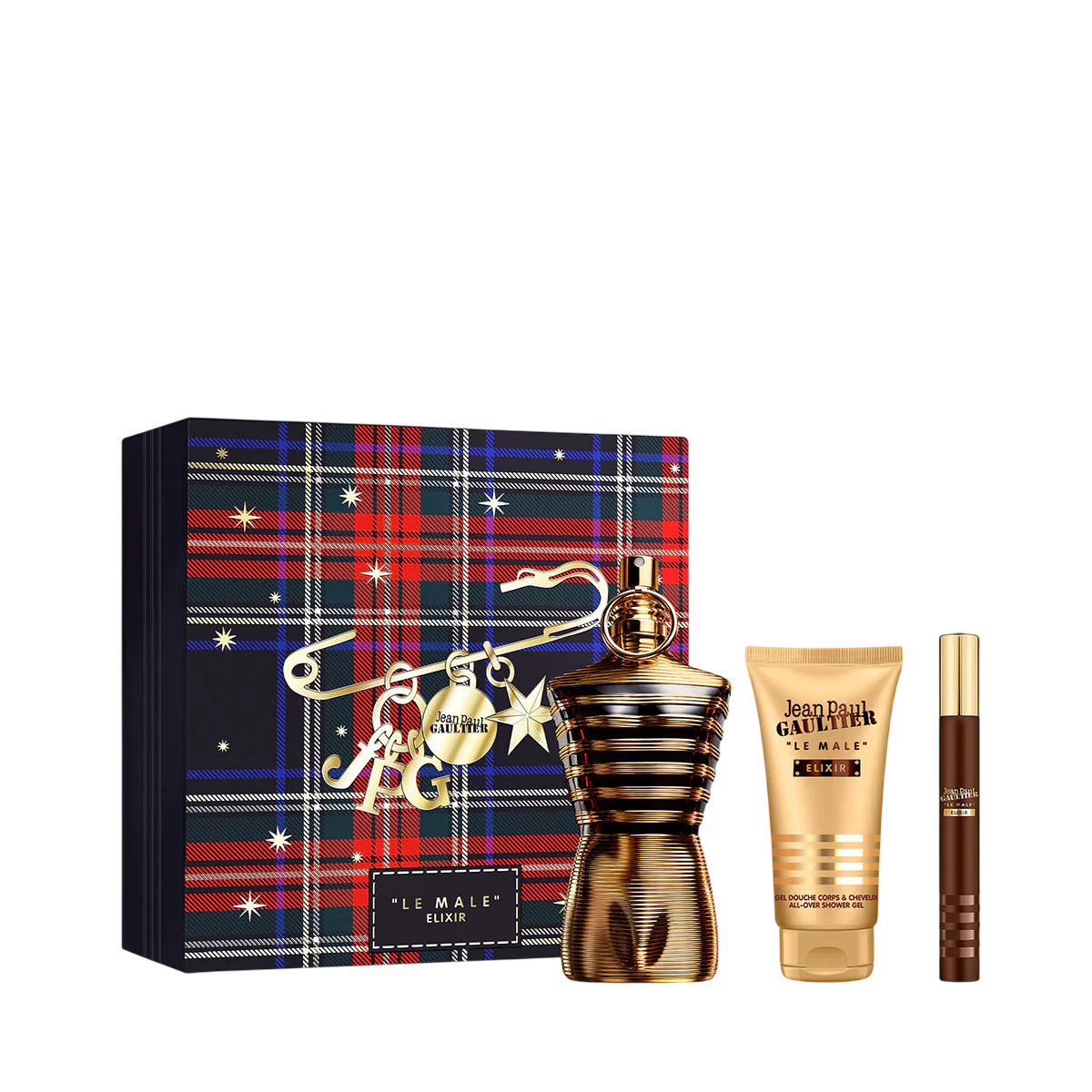 Set Jean Paul Gaultier: Le Male Elixir, Apa de parfum, Barbati, 125 ml + Le Male Elixir, Apa de parfum, Barbati, 10 ml + Le Male Elixir, Shower Gel, 75 ml