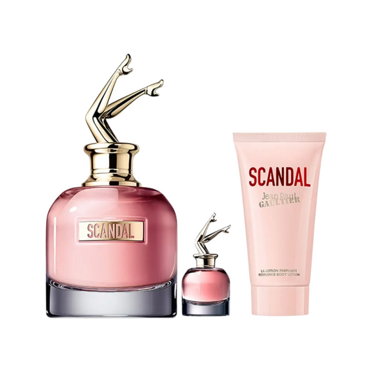 Set Jean Paul Gaultier: Scandal, Hydrating, Body Lotion, 75 ml + Scandal, Apa de parfum, Femei, 6 ml *Miniature + Scandal, Apa de parfum, Femei, 80 ml