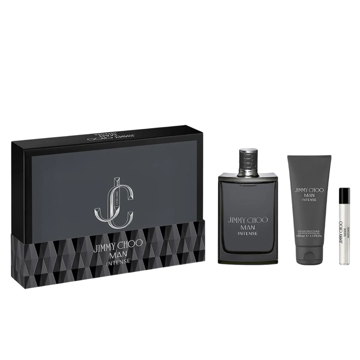 Set Jimmy Choo: Man Intense, Eau De Toilette, For Men, 100 ml + Man Intense, Eau De Toilette, For Men, 7.5 ml + Man Intense, Shower Gel, 100 ml