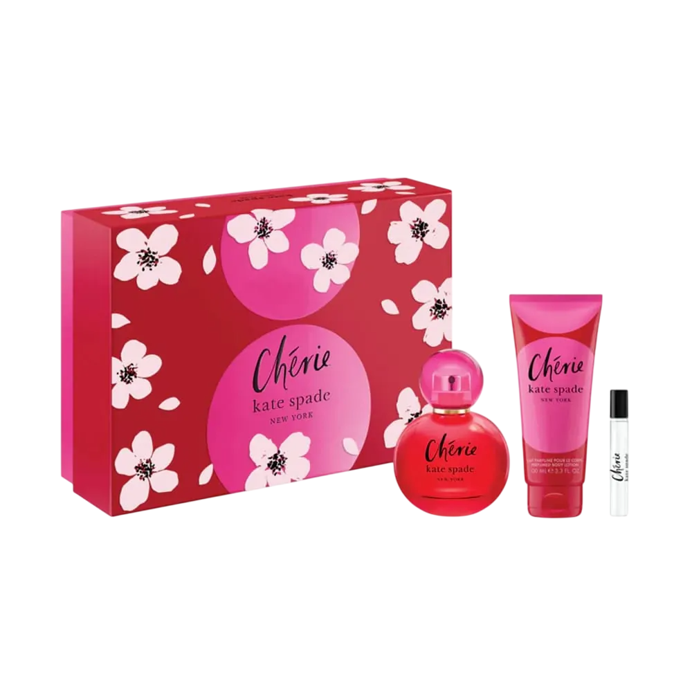 Set Kate Spade: Cherie, Apa de parfum, Femei, 100 ml + Cherie, Apa de parfum, Femei, 7.5 ml + Cherie, Moisturising, Body Lotion, 100 ml