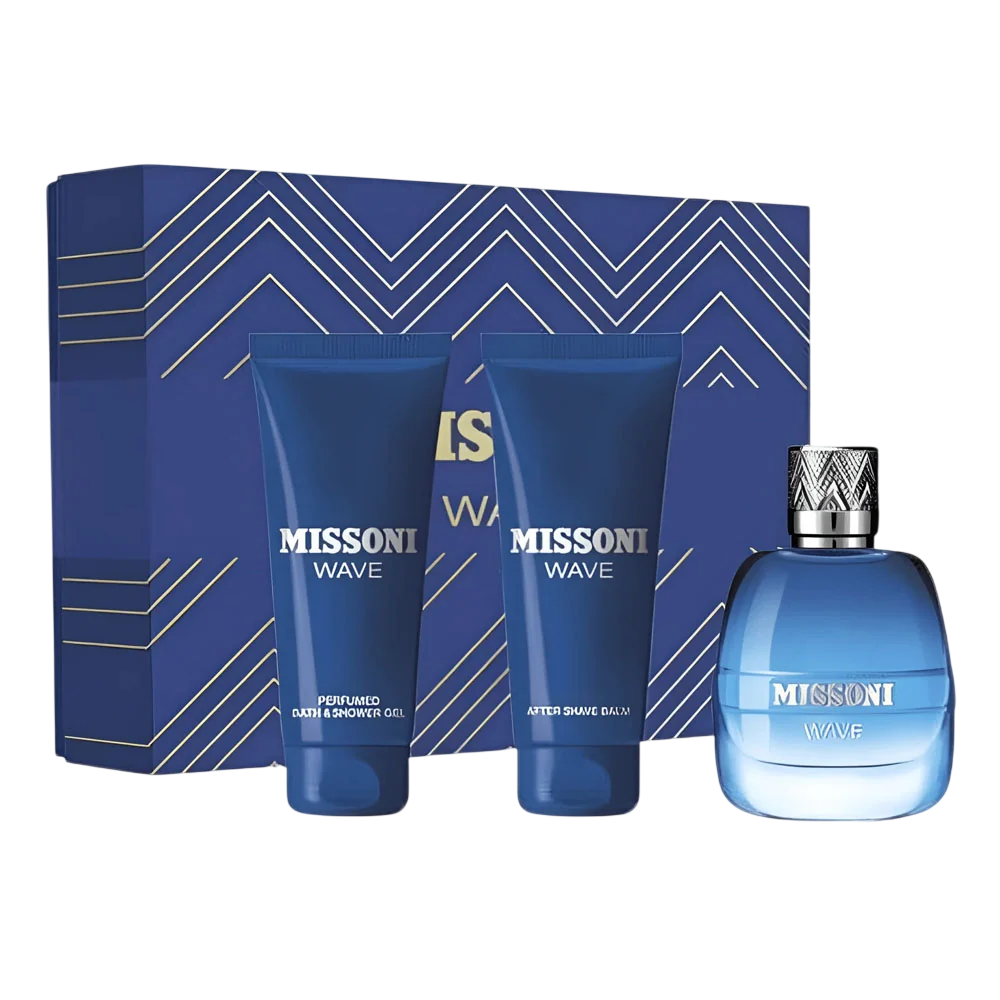 Set Missoni: Wave, Eau De Toilette, For Men, 100 ml + Wave, Moisturizing, After-Shave Balm, 100 ml + Wave, Cleansing & Refreshing, Shower Gel, For All Skin Types, 100 ml